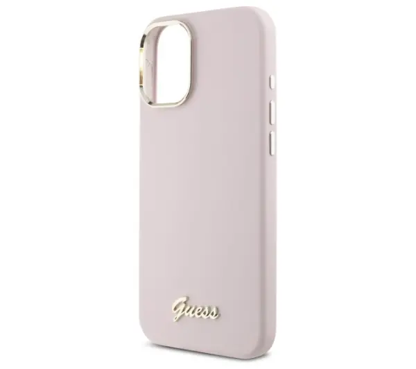 Guess Silicone Script Metal Logo & Frame do iPhone 16 Plus Różowy