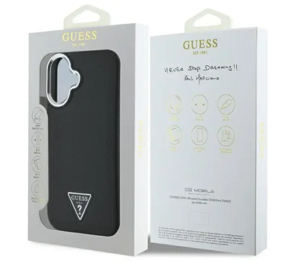 Guess Grained Triangle MagSafe do iPhone 16 Plus Czarny