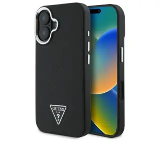 Guess Grained Triangle MagSafe do iPhone 16 Plus Czarny