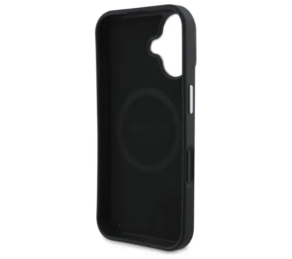 Guess Grained Triangle MagSafe do iPhone 16 Plus Czarny