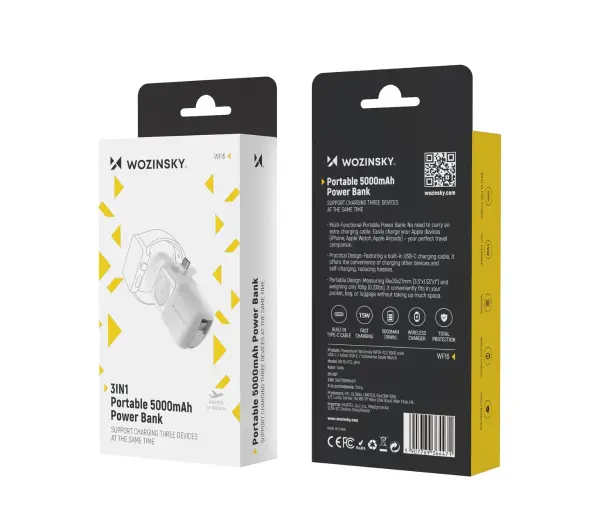 Wozinsky WF16-YCS 5000mAh 15W USB-C z wbudowanym kablem USB-C Biały