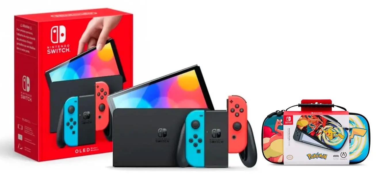 Konsola Nintendo Switch OLED Czerwono-niebieski + etui PowerA Protection Case Pikachu Vortex