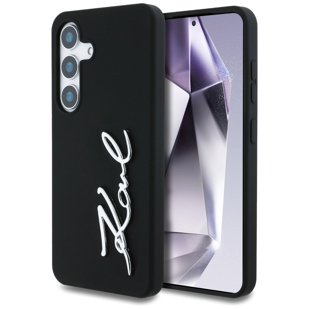 Etui Karl Lagerfeld Silicone Metal Signature Logo do Galaxy S25 Czarny