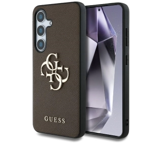 Guess Grained Big 4G Logo Small Classic Logo do Galaxy S25 Plus Brązowy
