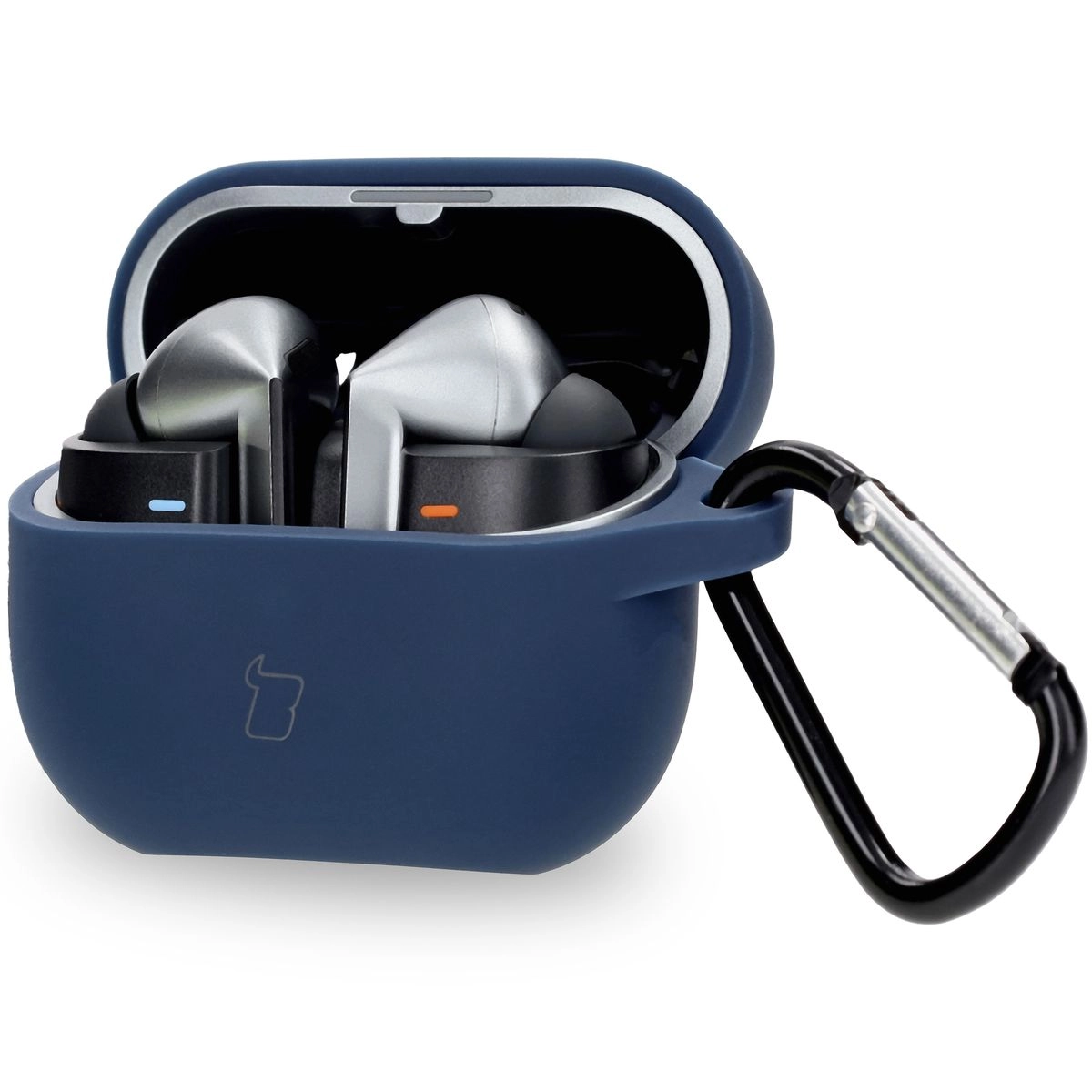 Etui na słuchawki Bizon Silikonowe z karabińczykiem do Samsung Galaxy Buds 3/3 Pro Ciemnoniebieski