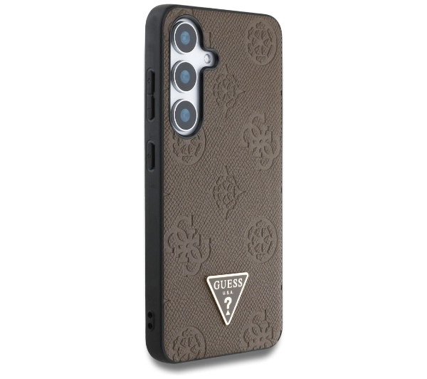 Guess Grained Hot Stamp Peony Pattern Triangle Logo MagSafe do Galaxy S25 Brązowy