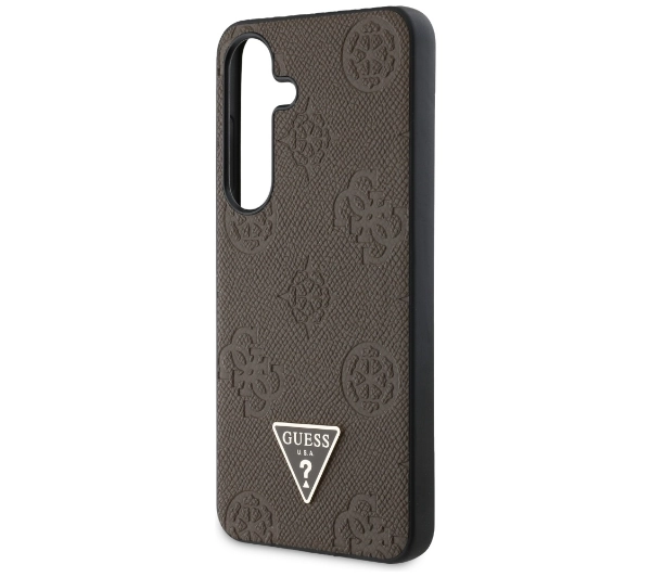 Guess Grained Hot Stamp Peony Pattern Triangle Logo MagSafe do Galaxy S25 Brązowy