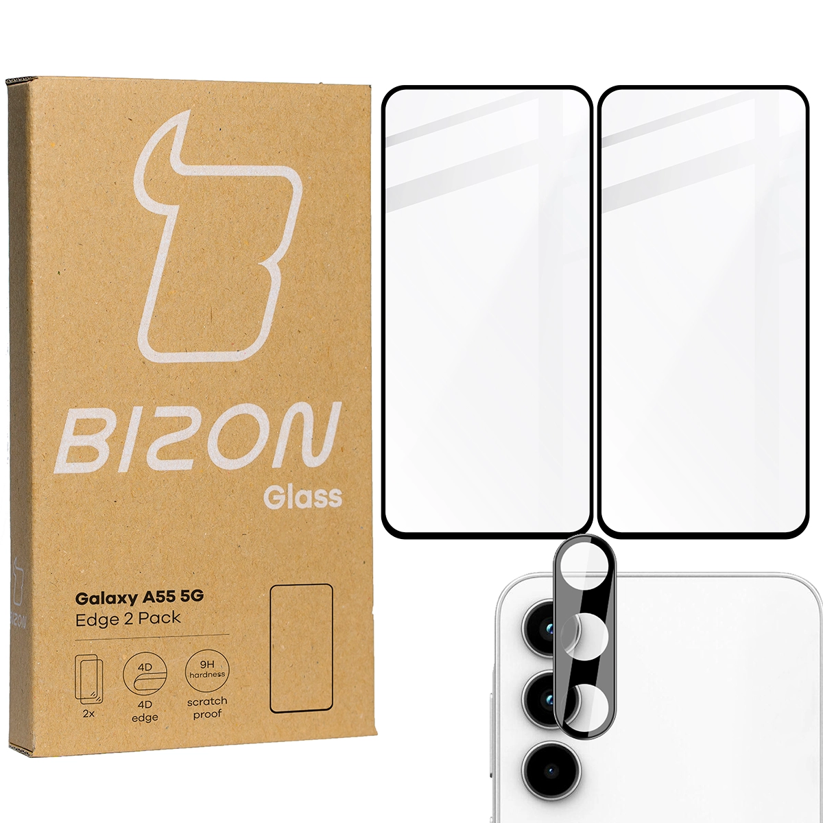 Zestaw ochronny Bizon 2x szkło + szybka na aparat Edge 2 Pack do Galaxy A55 5G