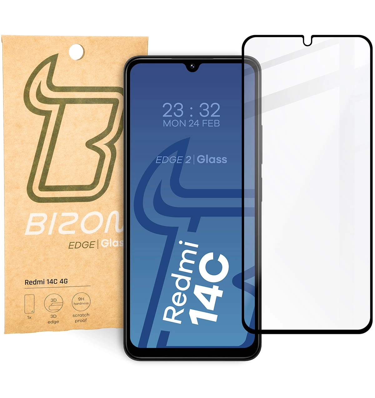 Szkło hartowane Bizon pełne Edge 2 do Xiaomi Redmi 14C 4G/POCO C75