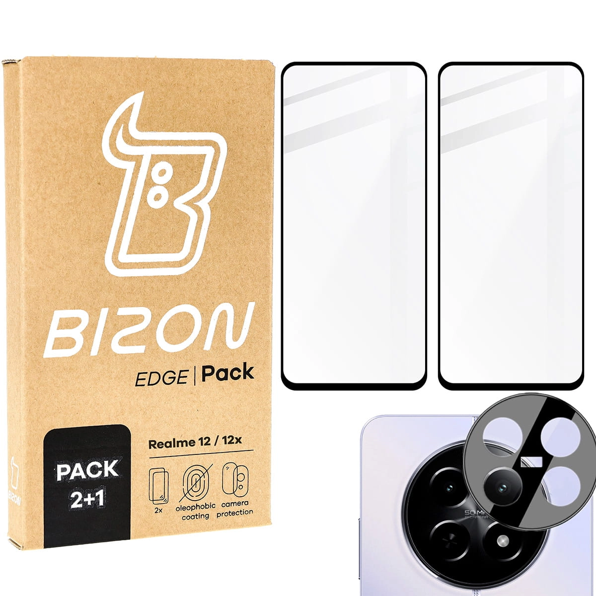 Zestaw ochronny Bizon 2x szkło + szybka na aparat Edge 2 Pack do Realme 12/12x