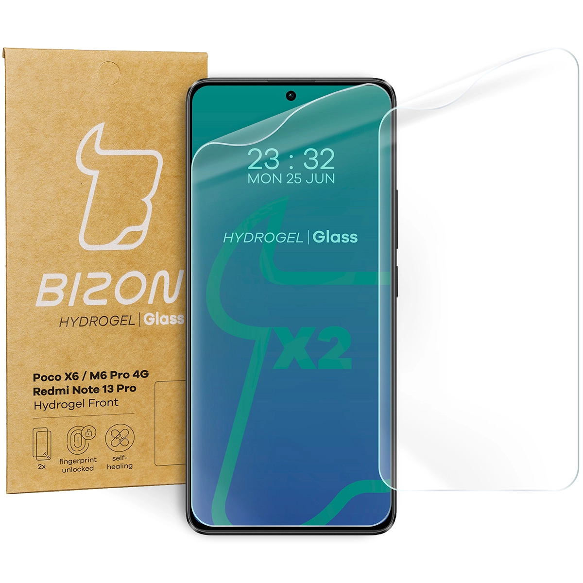 Folia hydrożelowa Bizon na ekran Hydrogel Front do  Xiaomi Poco X6/Poco M6 Pro 4G/Redmi Note 13 5G/Redmi Note 13 Pro 4G/5G 2 sztuki