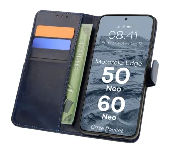 Etui Bizon z klapką Pocket do Motorola Edge 50 Neo/60 Neo Granatowy