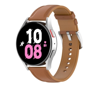 Pasek Bizon skórzany Casual 20mm do Galaxy Watch FE/7/6/6 Classic/5/5Pro/4/4 Classic Jasnobrązowy