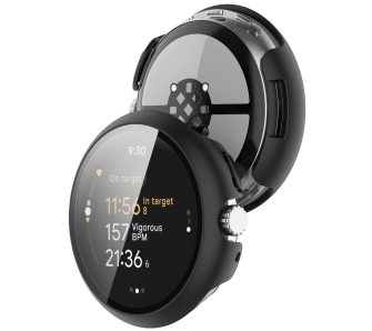 Nakładka na tarczę Bizon ze szkłem do Google Pixel Watch 3 45mm Czarny