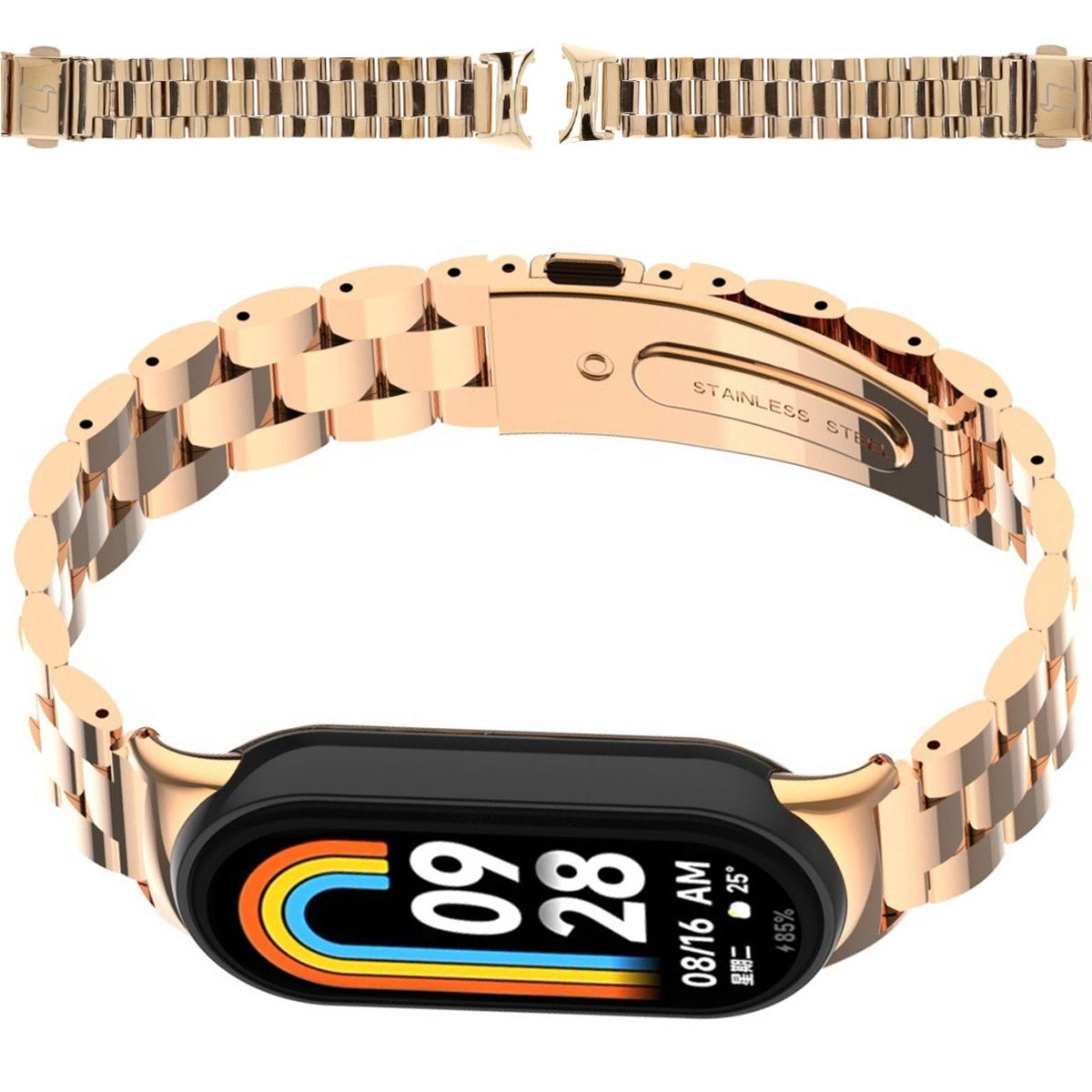 Bransoleta Bizon ze stali nierdzewnej Aura do Xiaomi Smart Band 9 / 9 NFC / 8 Różowo-złoty