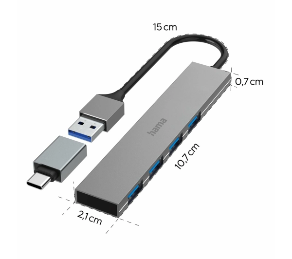 Hama Premium USB 3.2 Adapter USB-C USB A Szary