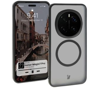 Etui Bizon MatteO z MagSafe do Honor Magic7 Pro Półprzezroczyste z czarną ramką