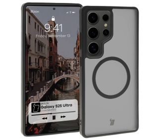 Bizon MatteO z MagSafe do Galaxy S25 Ultra Półprzezroczyste z czarną ramką