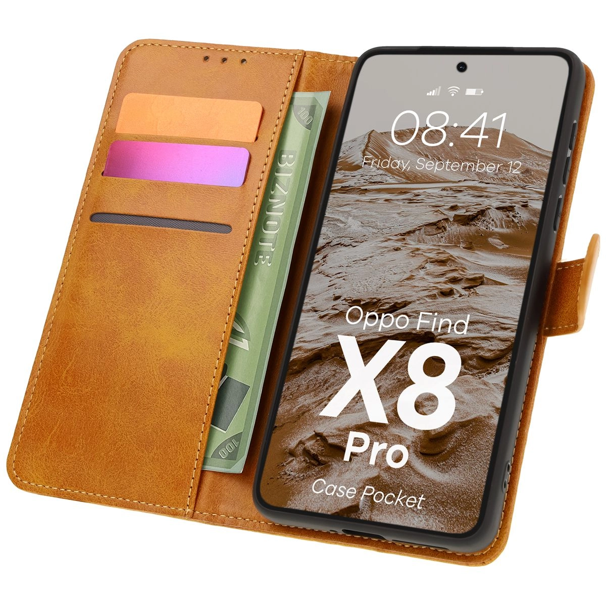 Etui Bizon z klapką Pocket do Oppo Find X8 Pro Brązowy