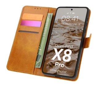 Bizon z klapką Pocket do Oppo Find X8 Pro Brązowy