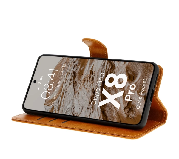 Bizon z klapką Pocket do Oppo Find X8 Pro Brązowy