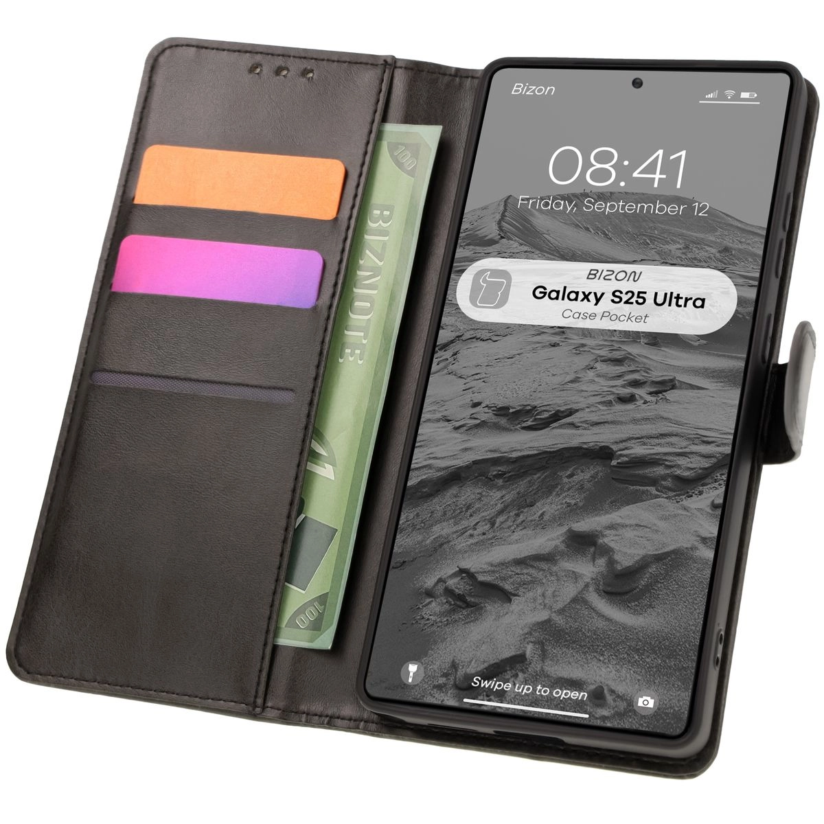 Etui Bizon z klapką Pocket do Galaxy S25 Ultra Czarny