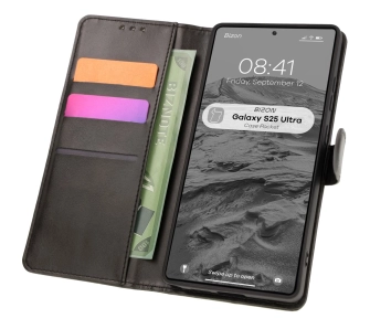 Etui Bizon z klapką Pocket do Galaxy S25 Ultra Czarny