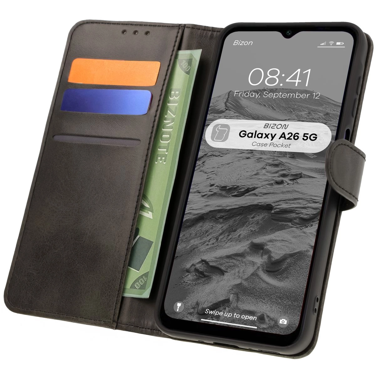 Etui Bizon z klapką Pocket do Galaxy A26 5G Czarny