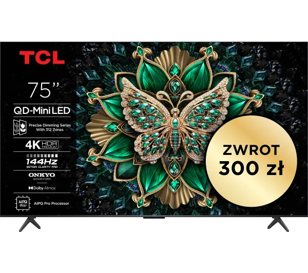Telewizor TCL 75C6K 75" QD-Mini LED 4K 144Hz Google TV Dolby Vision IQ Dolby Atmos HDMI 2.1 DVB-T2
