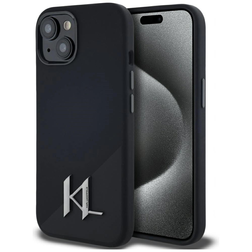 Etui Karl Lagerfeld Silicone Shadow Metal Initial MagSafe do iPhone 15 Czarny