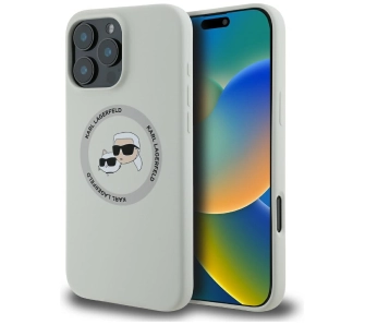 Etui Karl Lagerfeld Silicone Double Heads And Circle MagSafe do iPhone 16 Pro Beżowy