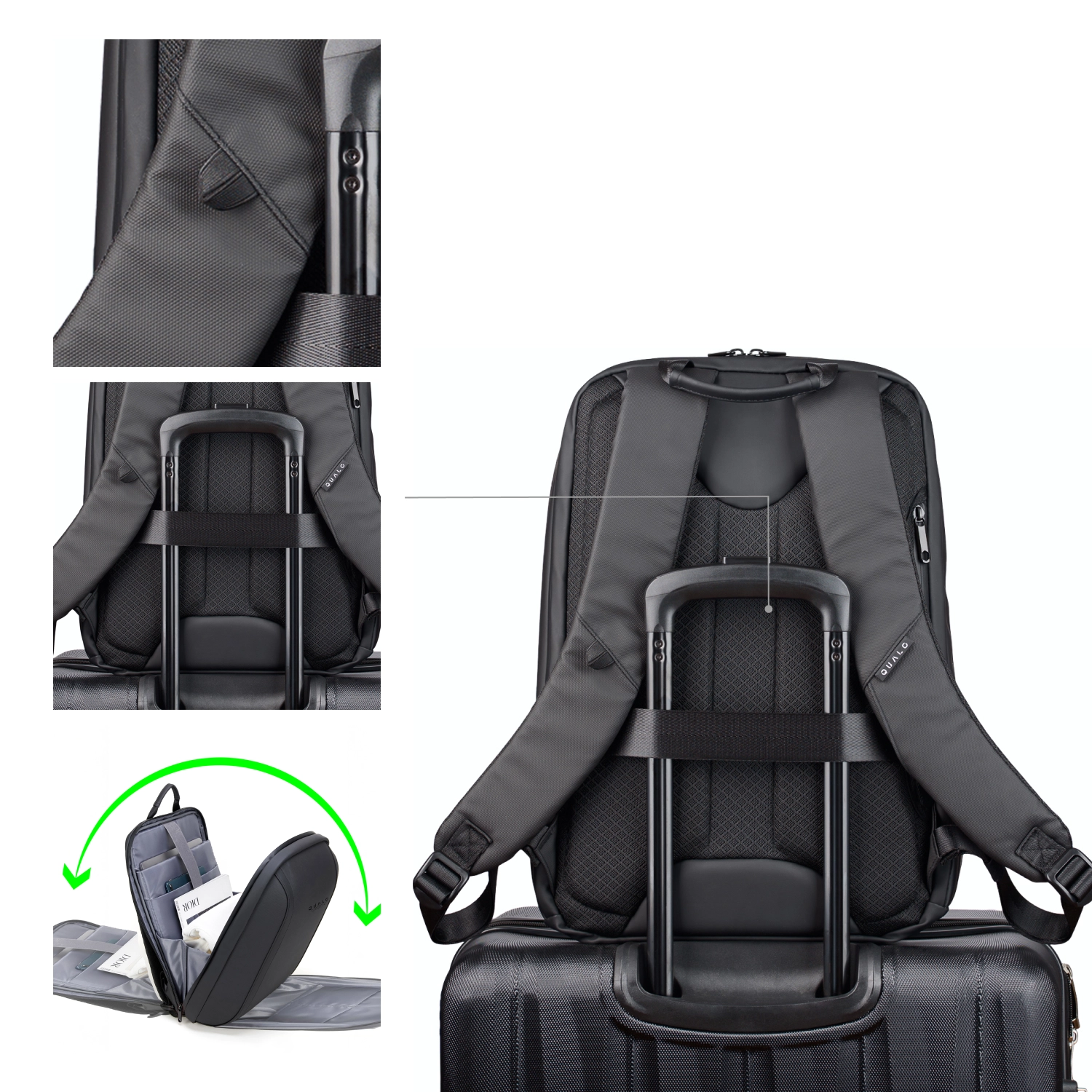 Plecak na laptopa QUALO QPS-W-BZ01 wodoodporny 15,6" Czarny
