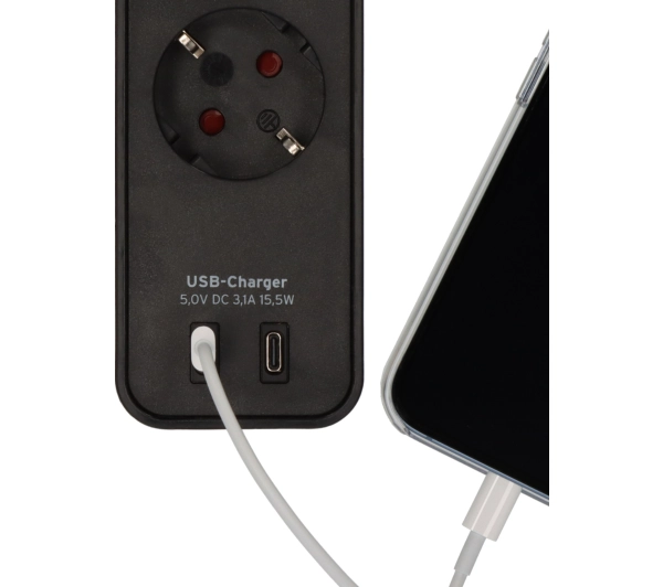 Brennenstuhl Ecolor 4 gniazda 1,5m 2xUSB-C Czarny