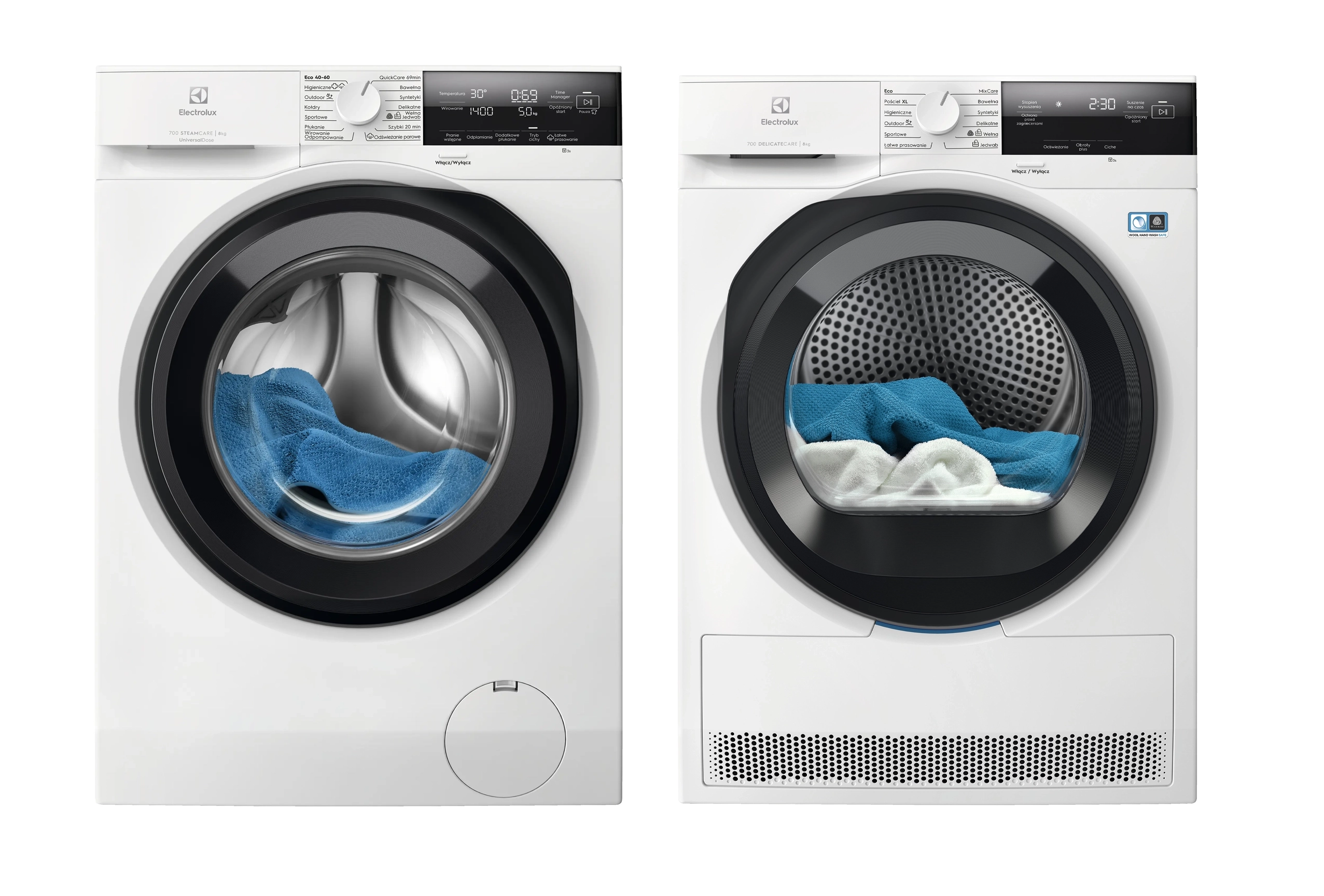 Zestaw Electrolux pralka 700 SteamCare EW7F3482P 8kg 1400 obr/min + suszarka 700 DelicateCare EW7DEU385AP 63,8cm 8kg