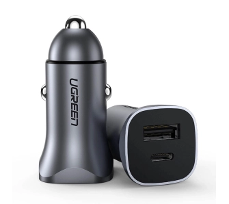 Ładowarka samochodowa UGREEN CD130 USB-A USB-C 30W Szary