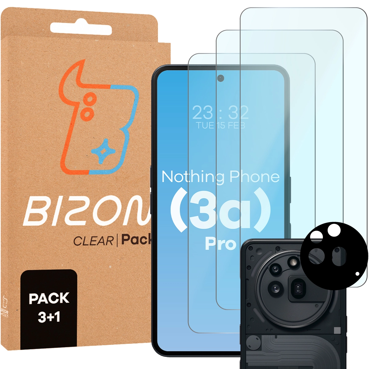 Zestaw ochronny Bizon 3x Szkło hartowane + szybka na aparat Clear 2 Pack do Nothing Phone 3a Pro