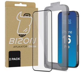Bizon z ramką montażową Bizon Glass Aplikator do iPhone 16 Pro 2 sztuki