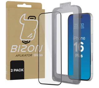 Bizon z ramką montażową Bizon Glass Aplikator do iPhone 16 Plus 2 sztuki