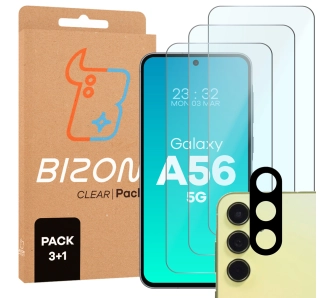 Zestaw ochronny Bizon 3x Szkło hartowane + szybka na aparat Clear 2 Pack do Galaxy A56 5G