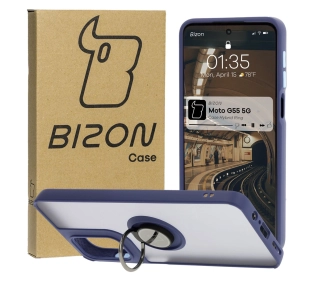 Bizon z uchwytem na palec Hybrid Ring do Motorola Moto G55 5G przydymione z Granatową ramką