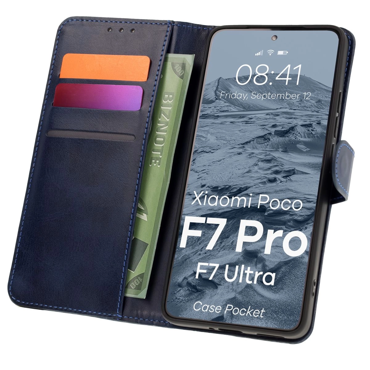 Etui Bizon z klapką Pocket do Xiaomi Poco F7 Pro/F7 Ultra Granatowy