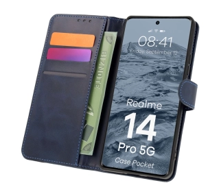 Bizon z klapką Pocket do Realme 14 Pro 5G Granatowy