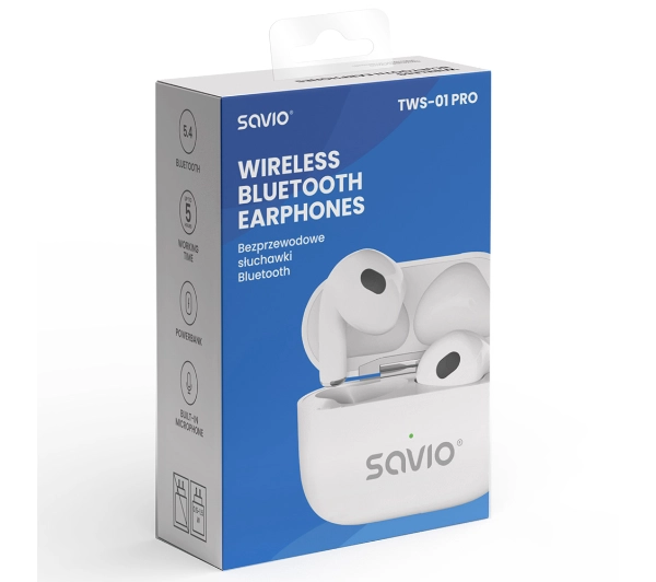 Savio TWS-01 PRO Douszne Bluetooth 5.4 Biały