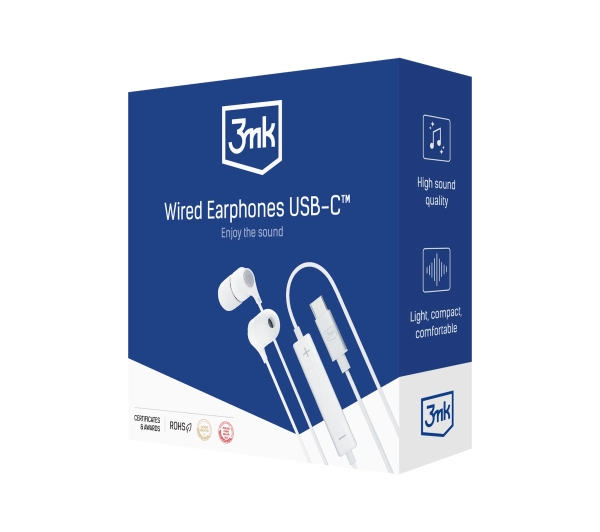 3mk Wired Earphones USB-C Biały - ⚡ BESTSELLERY ⚡