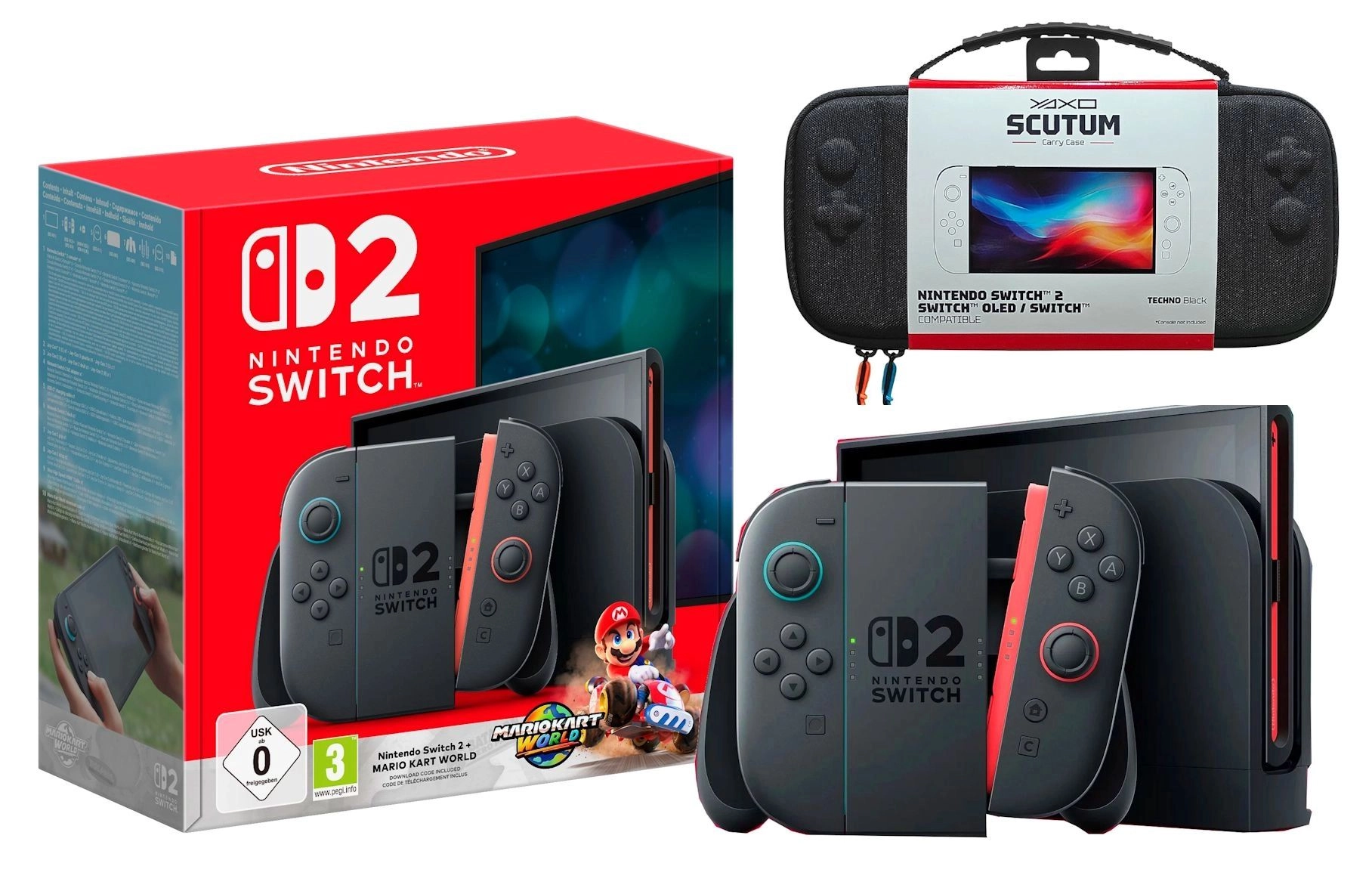Konsola Nintendo Switch 2 Joy-Con Czarny + Mario Kart World + Etui Yaxo Scutum Techno