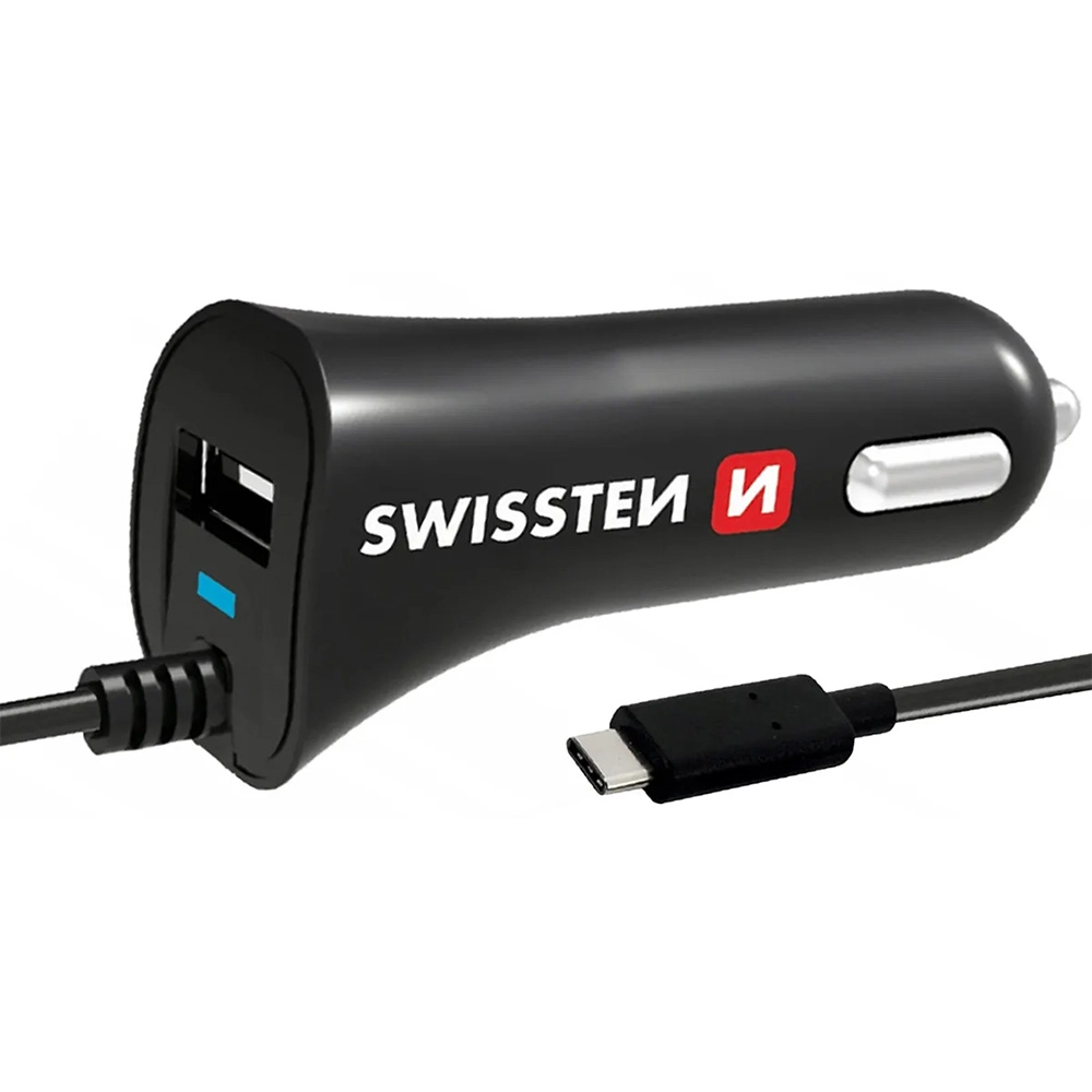 Ładowarka samochodowa Swissten 20111500 USB-C 2,4A 1,5m Czarny