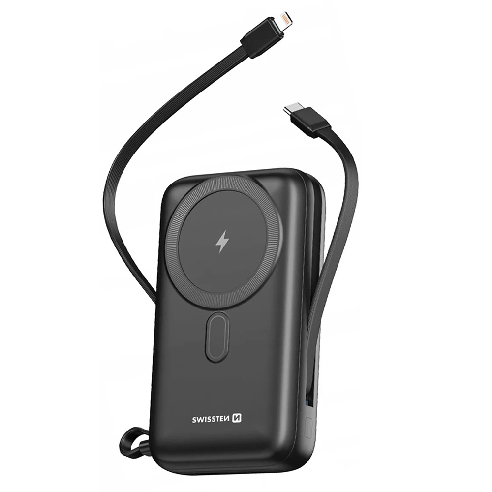 Powerbank Swissten 22013934 20000mAh 22.5W Magnetyczny Wbudowany kabel Czarny
