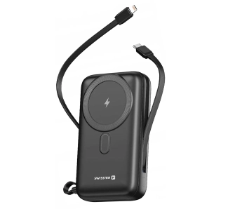 Powerbank Swissten 22013934 20000mAh 22.5W Magnetyczny Wbudowany kabel Czarny