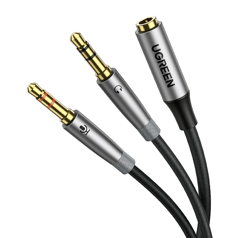 Rozdzielacz UGREEN AV193 AUX słuchawki + mikrofon do kabel mini jack 3.5mm 0,2mcm Szary