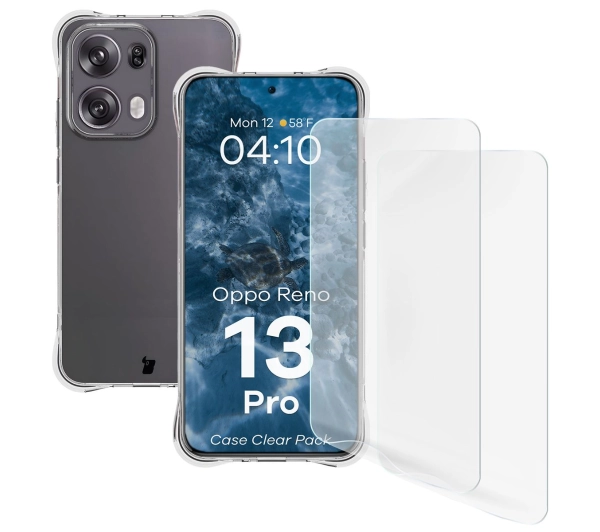Bizon elastyczne etui Salpa + 2x folia na ekran Clear Pack do Oppo Reno13 Pro